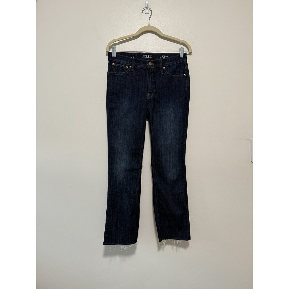 J. Crew 9" demi-boot crop Kicky Hem jean in Dark Worn Wash Blue‎ Size 27 - Picture 2 of 8